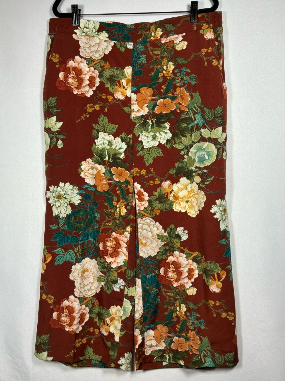Chico’s Size 1.5R Rust Floral Wide Leg Crop Palazzo Pants Elastic Waist Women M - Picture 2 of 9